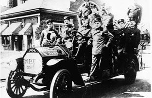 A vintage fire truck marked