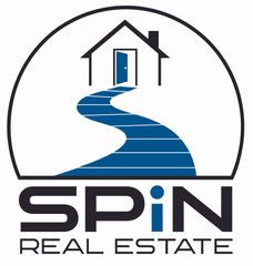 SPiN Real Estate logo with a blue winding road leading to a house icon