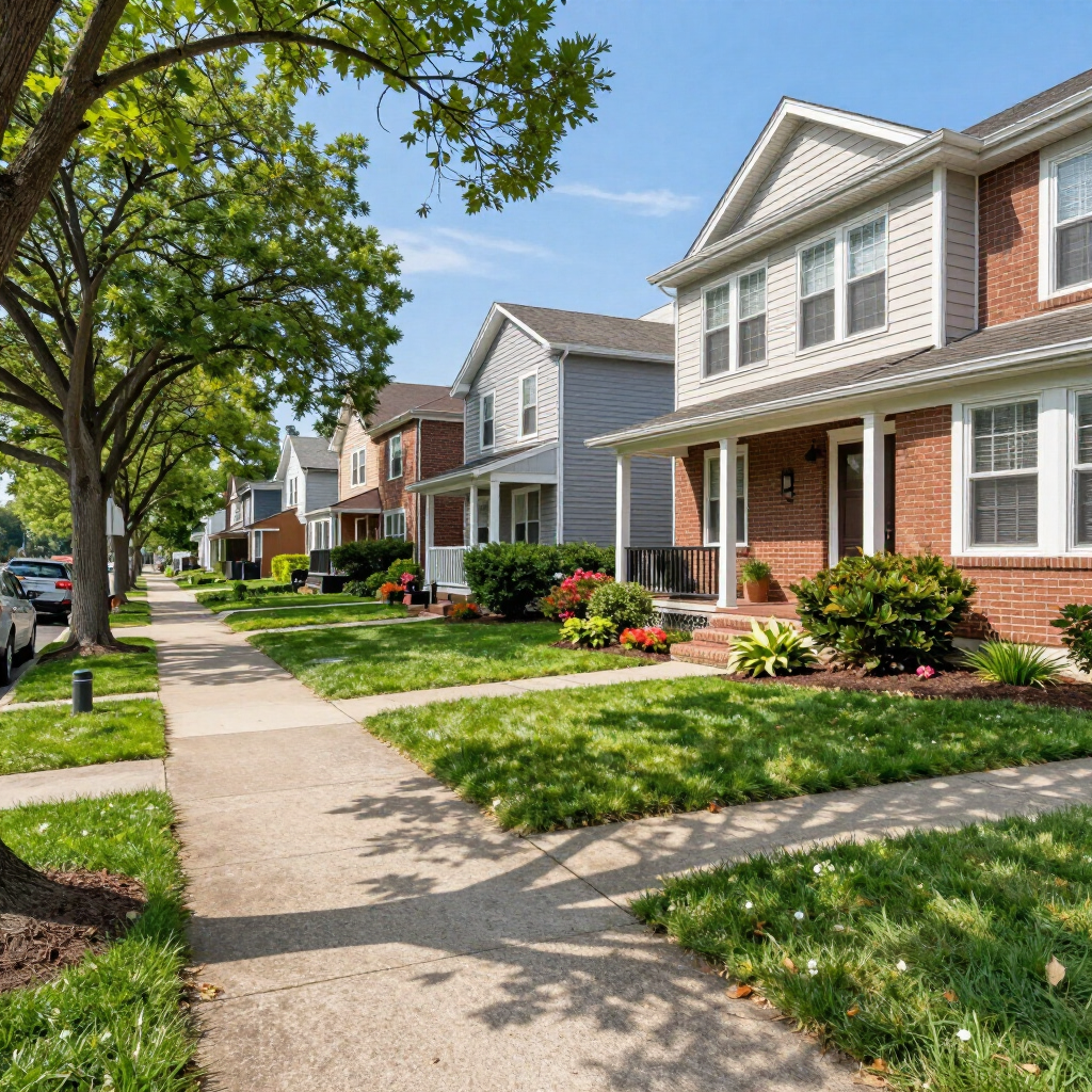 Williston Park residential street with single-family homes, sidewalks, and mature trees
