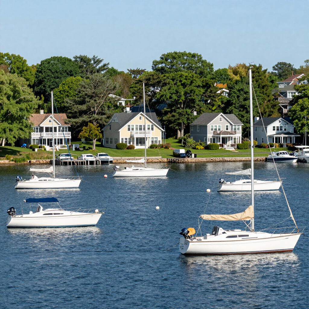 Port Washington waterfront with sailboats and North Shore homes