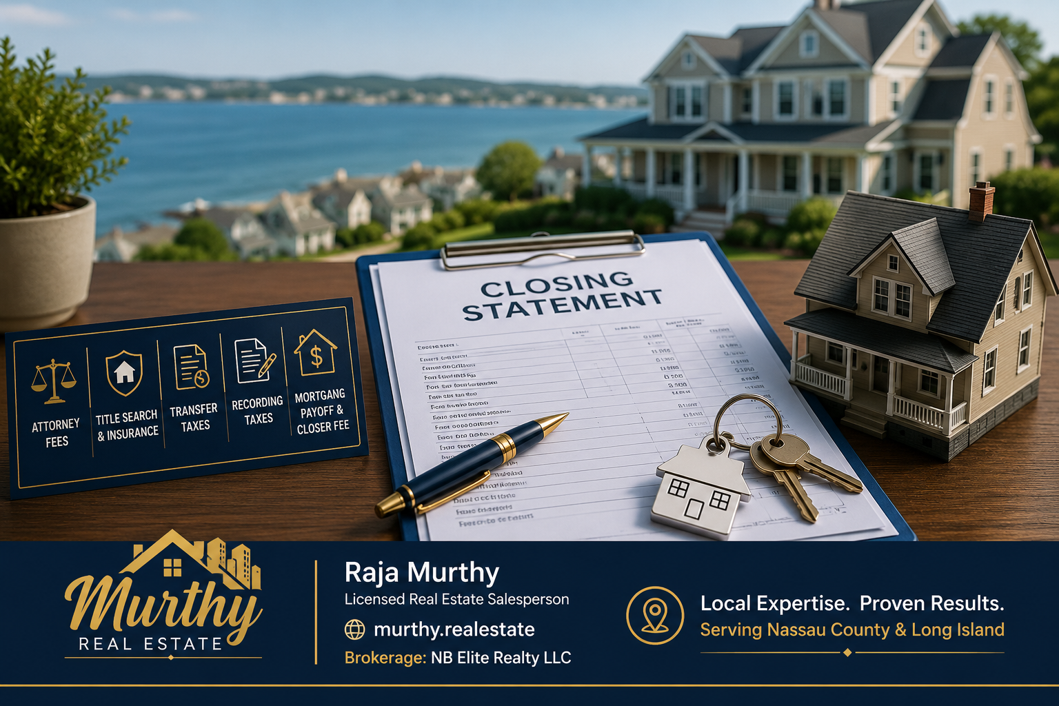 Nassau County seller closing costs including attorney, transfer tax, recording and mortgage payoff