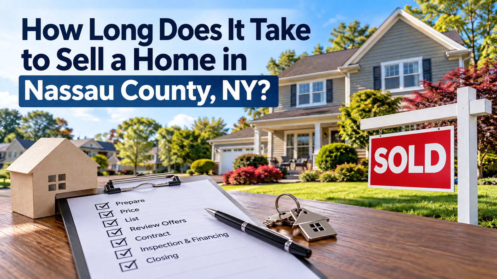 Nassau County NY home for sale with SOLD sign and home selling checklist