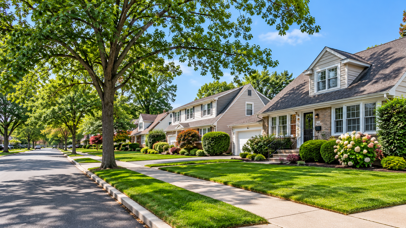 Residential street with single-family homes in South Farmingdale, NY
