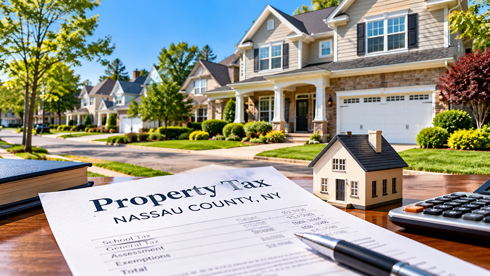 Nassau County home with property tax documents illustrating property taxes for home buyers in Nassau