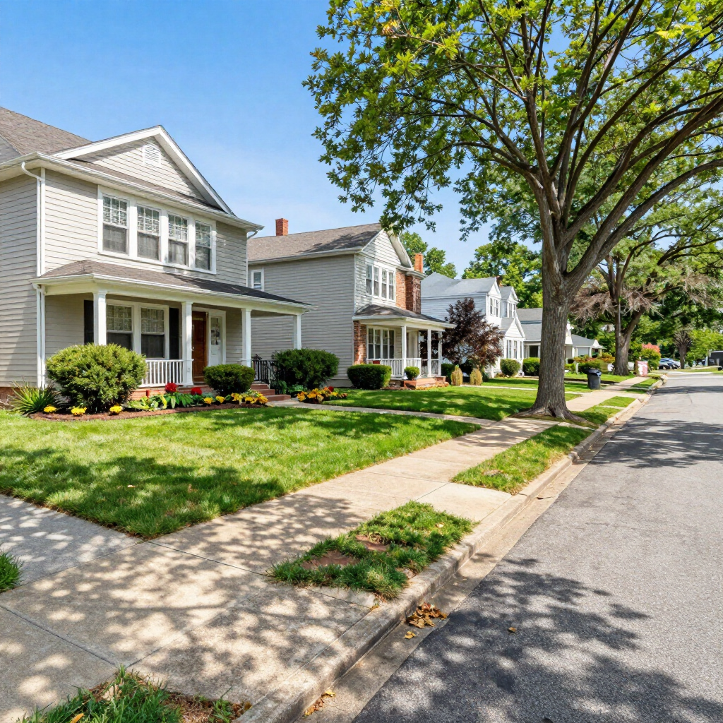 Westbury residential neighborhood with single-family homes, sidewalks, and mature trees