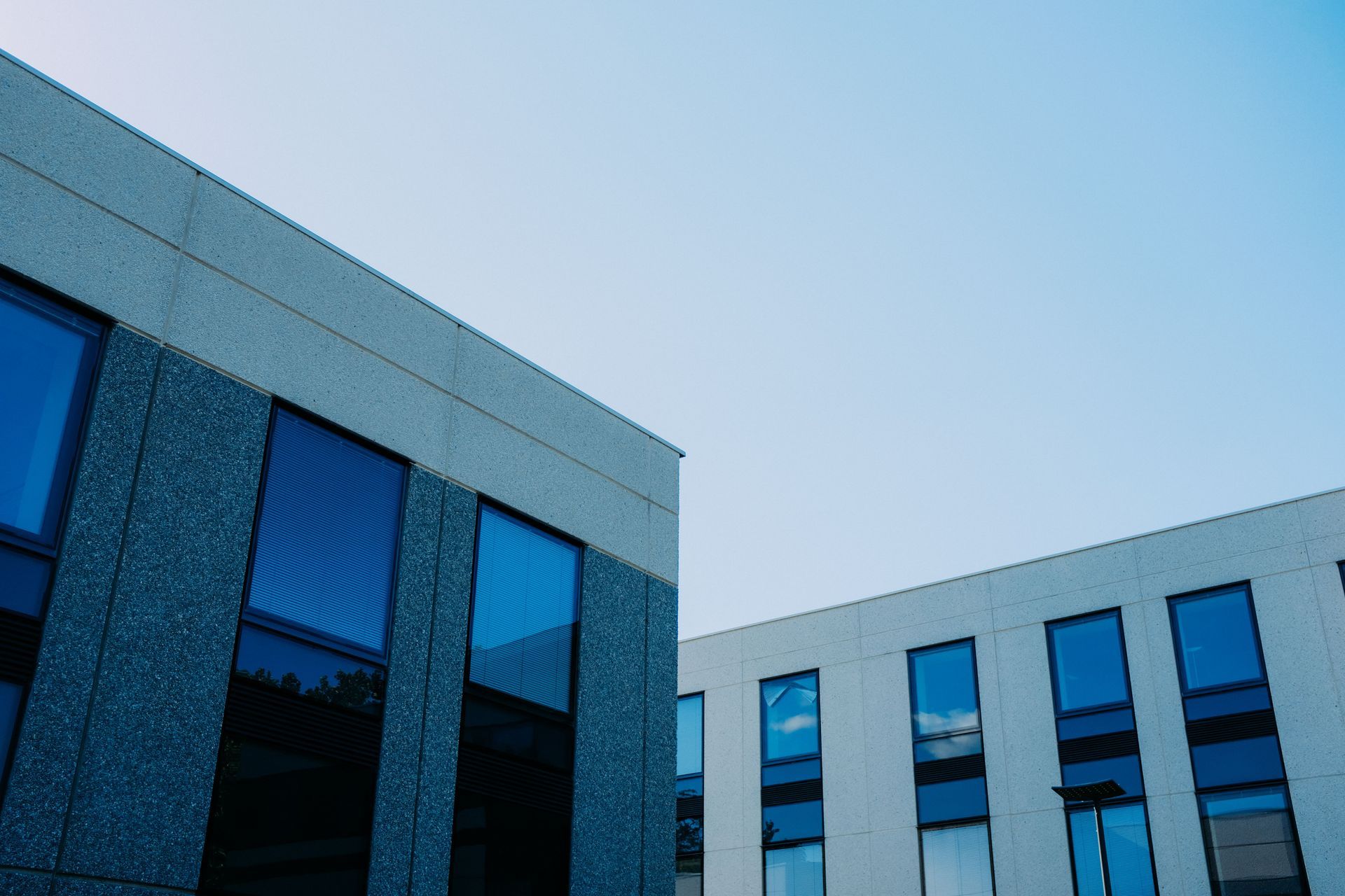 Contemporary building with reflective glass windows