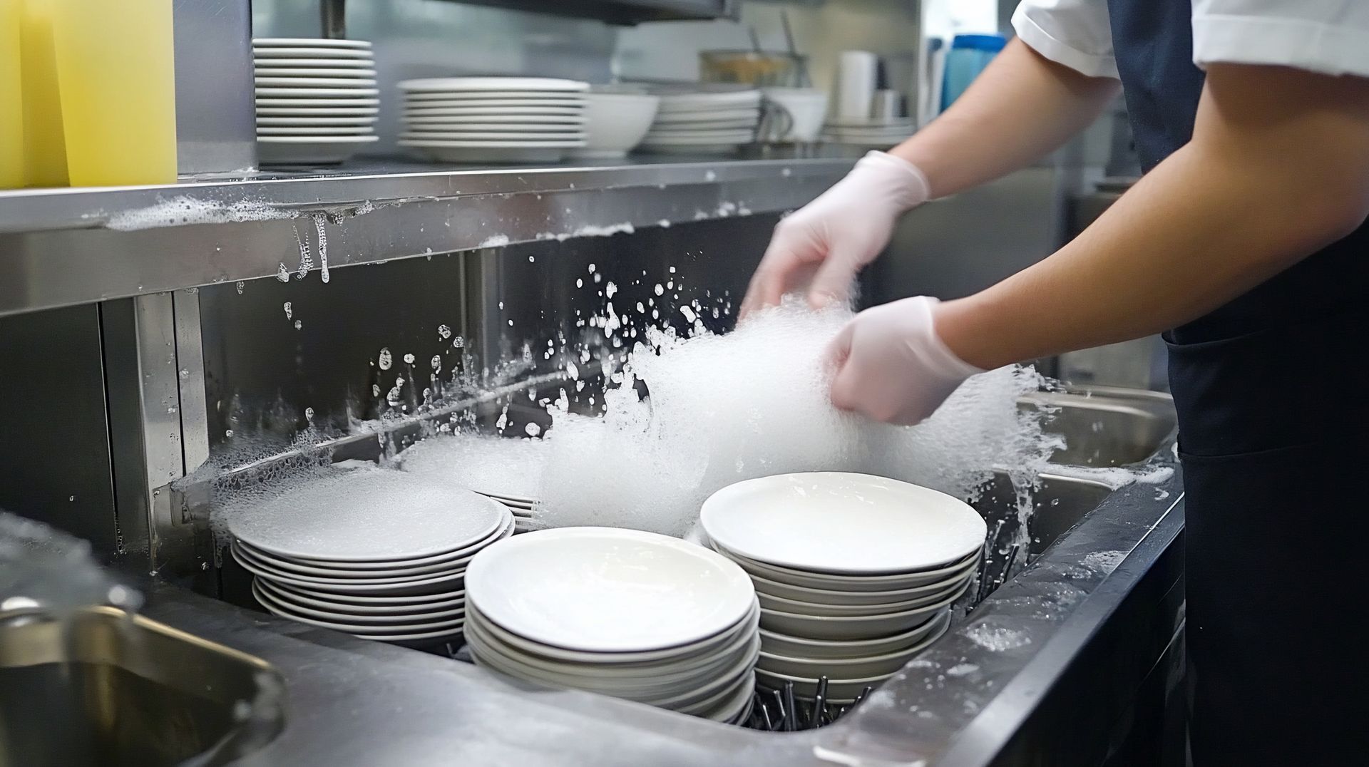 dishwashing in commercial kitchen