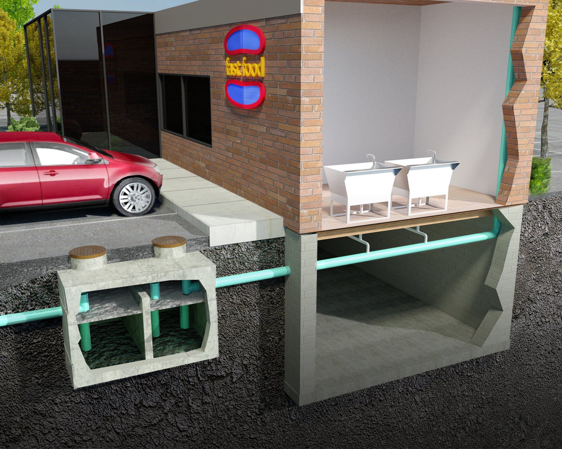 illustration showing grease trap location option