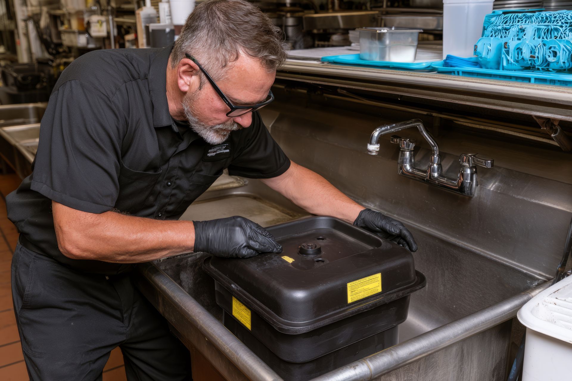 man working on grease trap