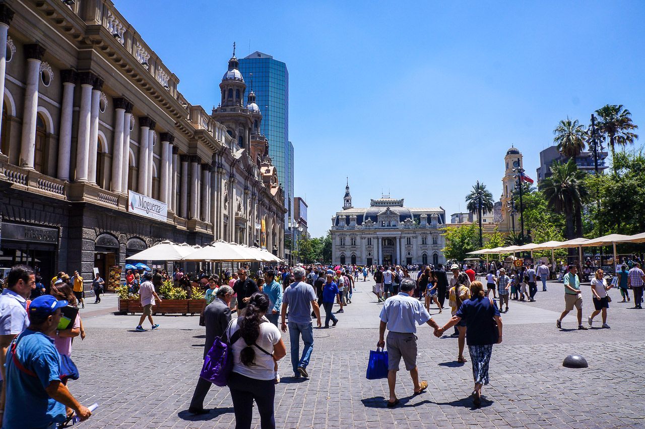 Plaza de Armas Santiago with Metropolitan Cathedral and historic colonial buildings on a guided walk