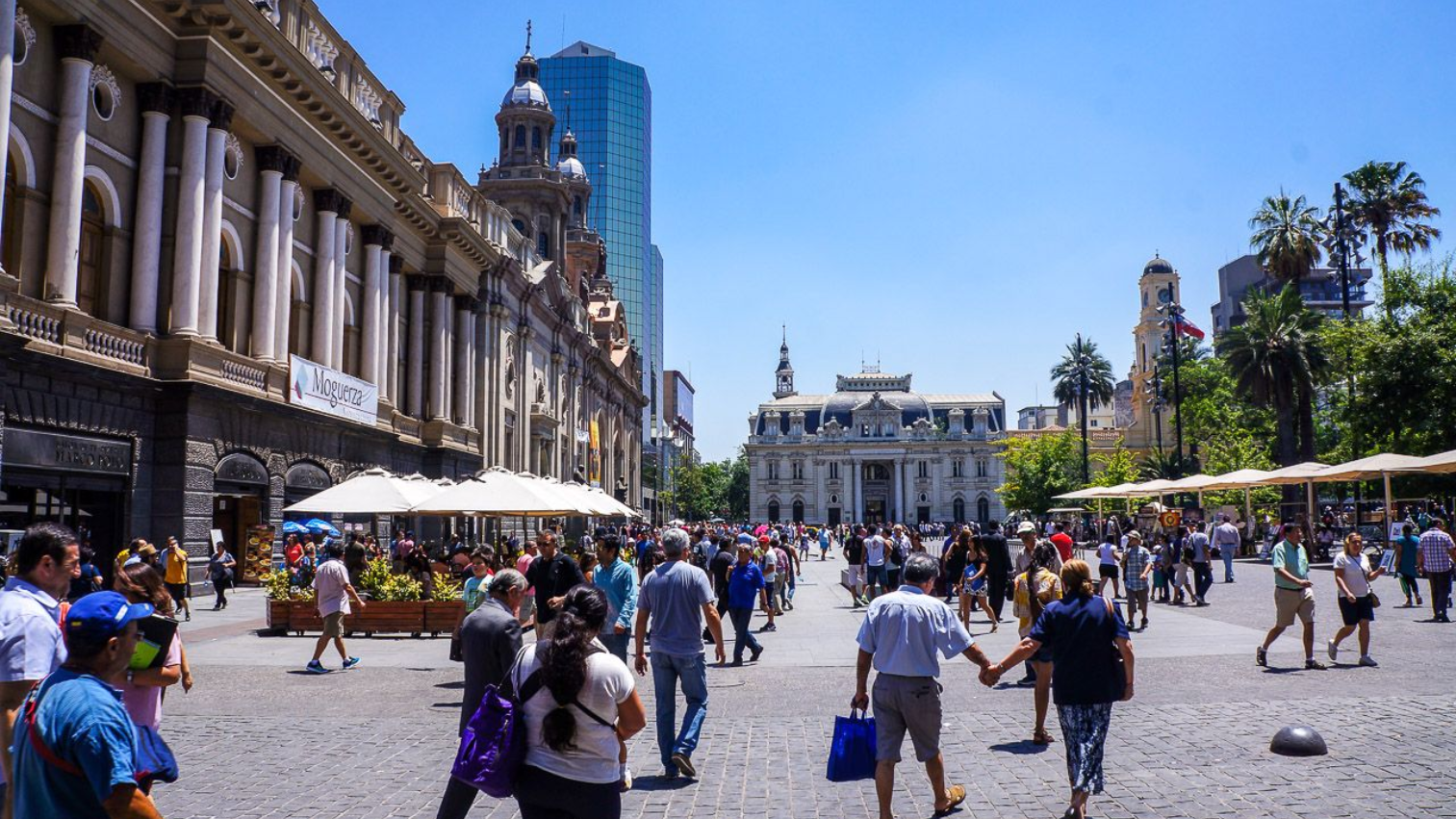 Plaza de Armas Santiago with Metropolitan Cathedral and historic colonial buildings