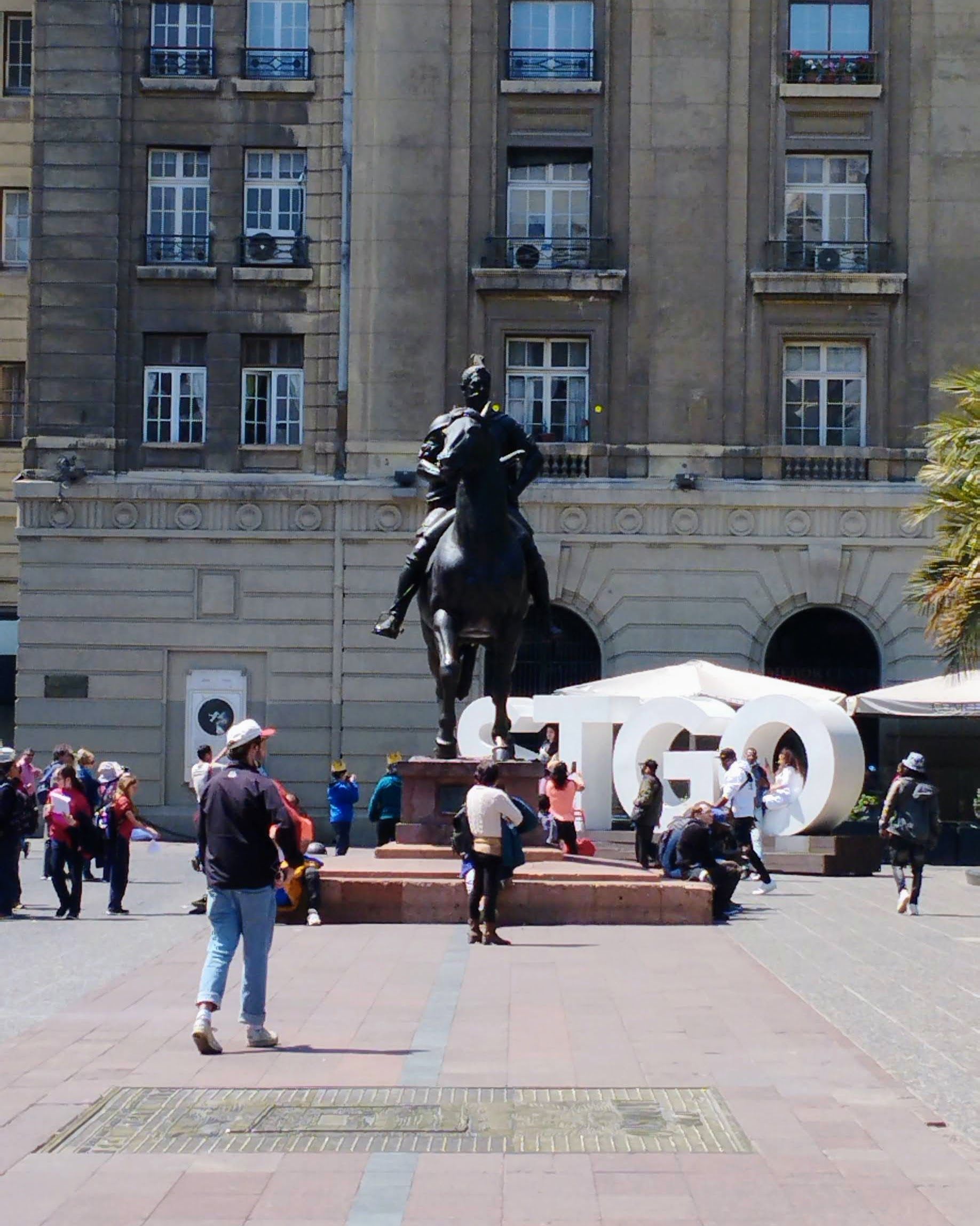Equestrian statue of Spanish conquistador Pedro de Valdivia in Plaza de Armas, Santiago.