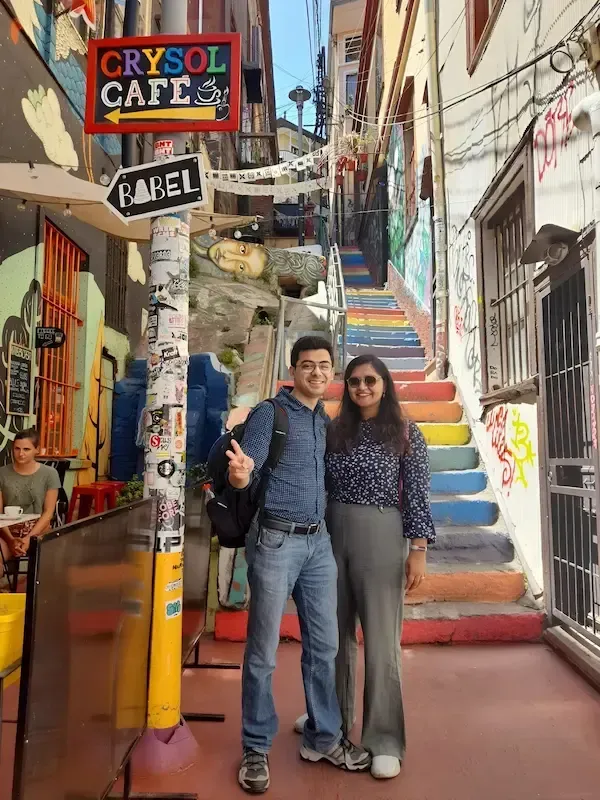 colorful mural and stairs during the walk through Valparaiso with ChileVive Tours.