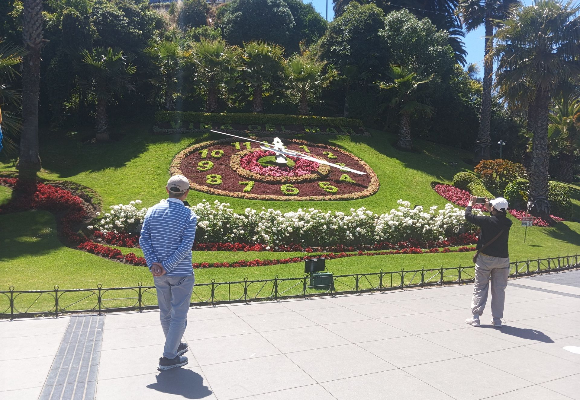 Cruise passengers taking photos in the gardens of Viña del Mar.