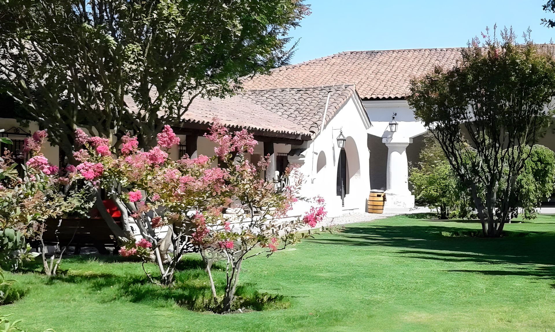 Gardens of a country house in a vineyard in the Central Valley of Chile