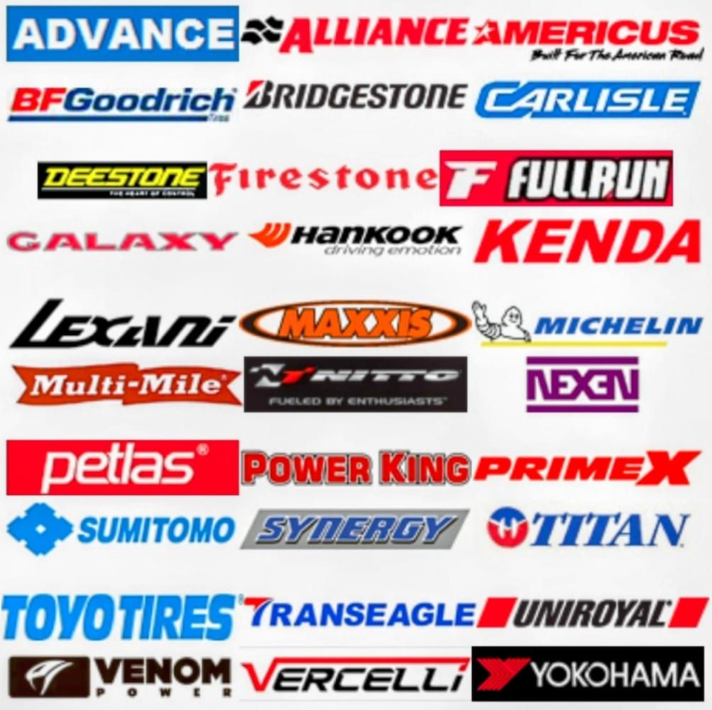 A collage of logos for various tires including toyo tires