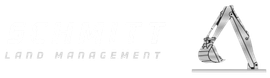 Land management logo with an excavator illustration on a white background