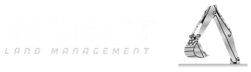 Land management logo with an excavator illustration on a white background