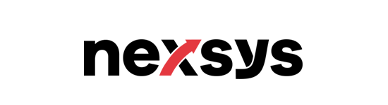 La palabra nexsys está escrita en negro y rojo sobre un fondo blanco.