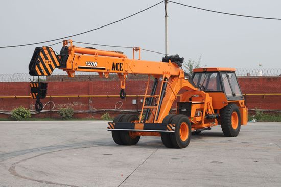 Boom truck parked in a parking lot