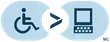 A wheelchair and a cell phone icon on a white background.