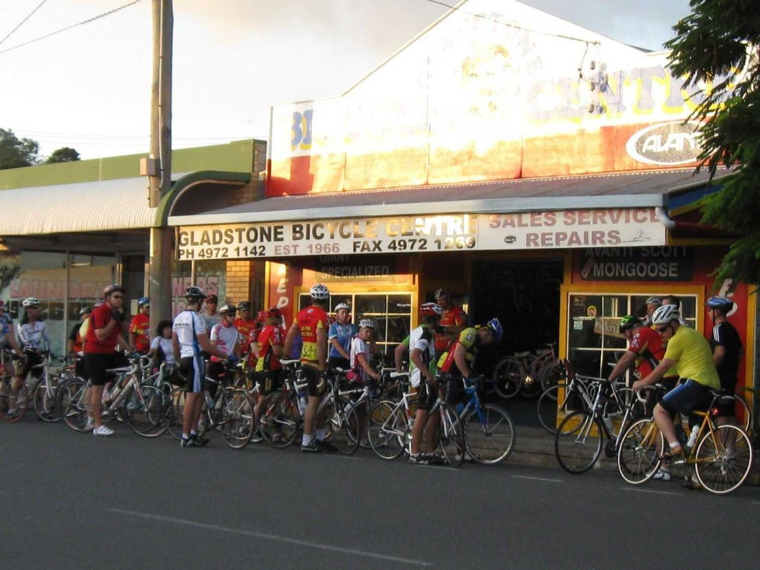 Biker Outside the Shop — Gladstone Bicycle Centre in Gladstone, QLD