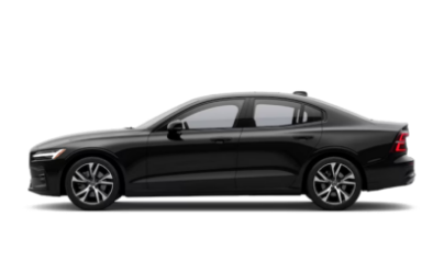 Black sedan car in side view on a white background