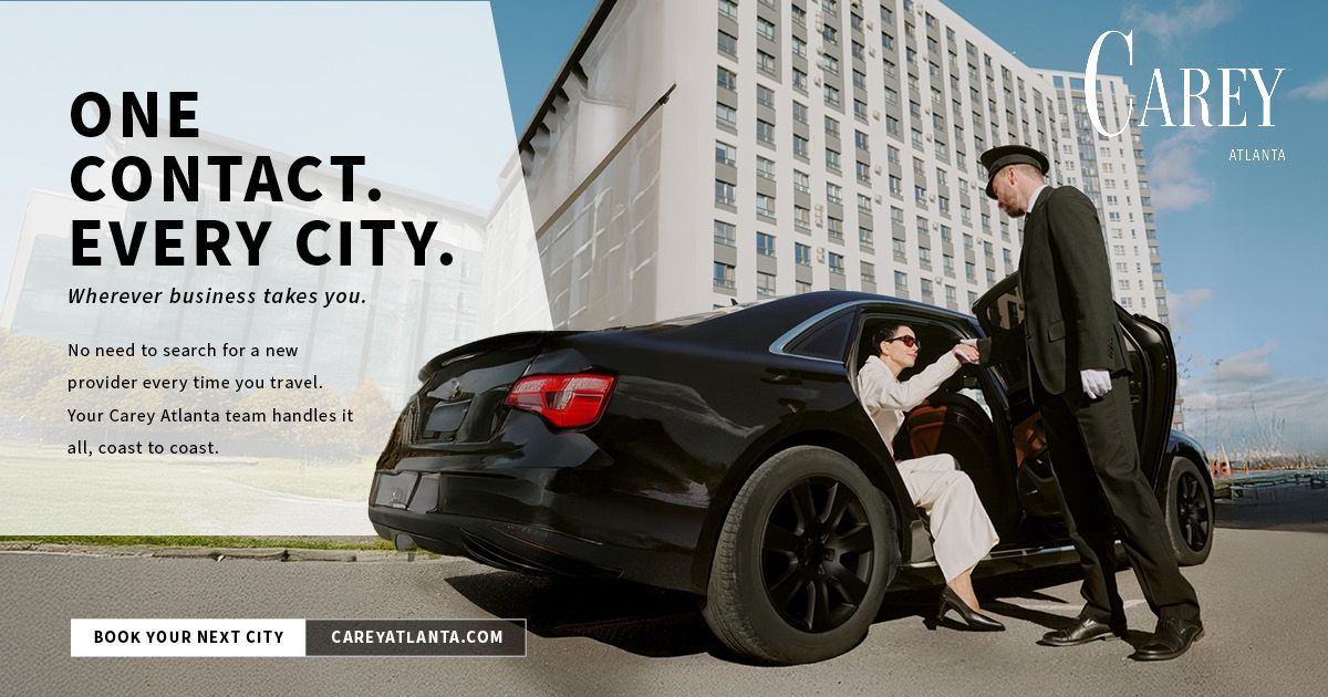 Black SUV with people by a city skyscraper; ad text reads “ONE CONTACT. EVERY CITY.”