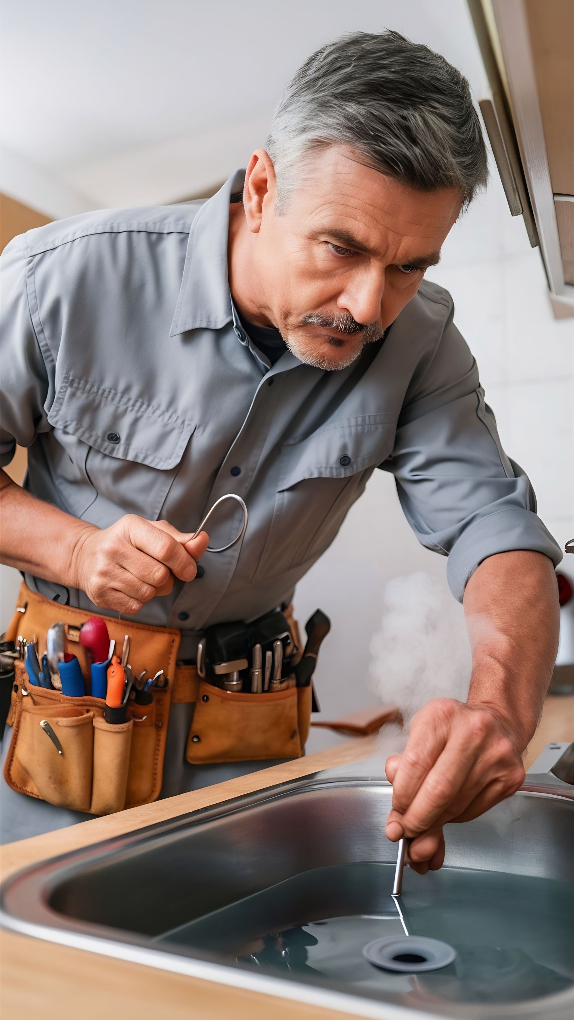 Man in safety glasses working on a bathtub faucet.