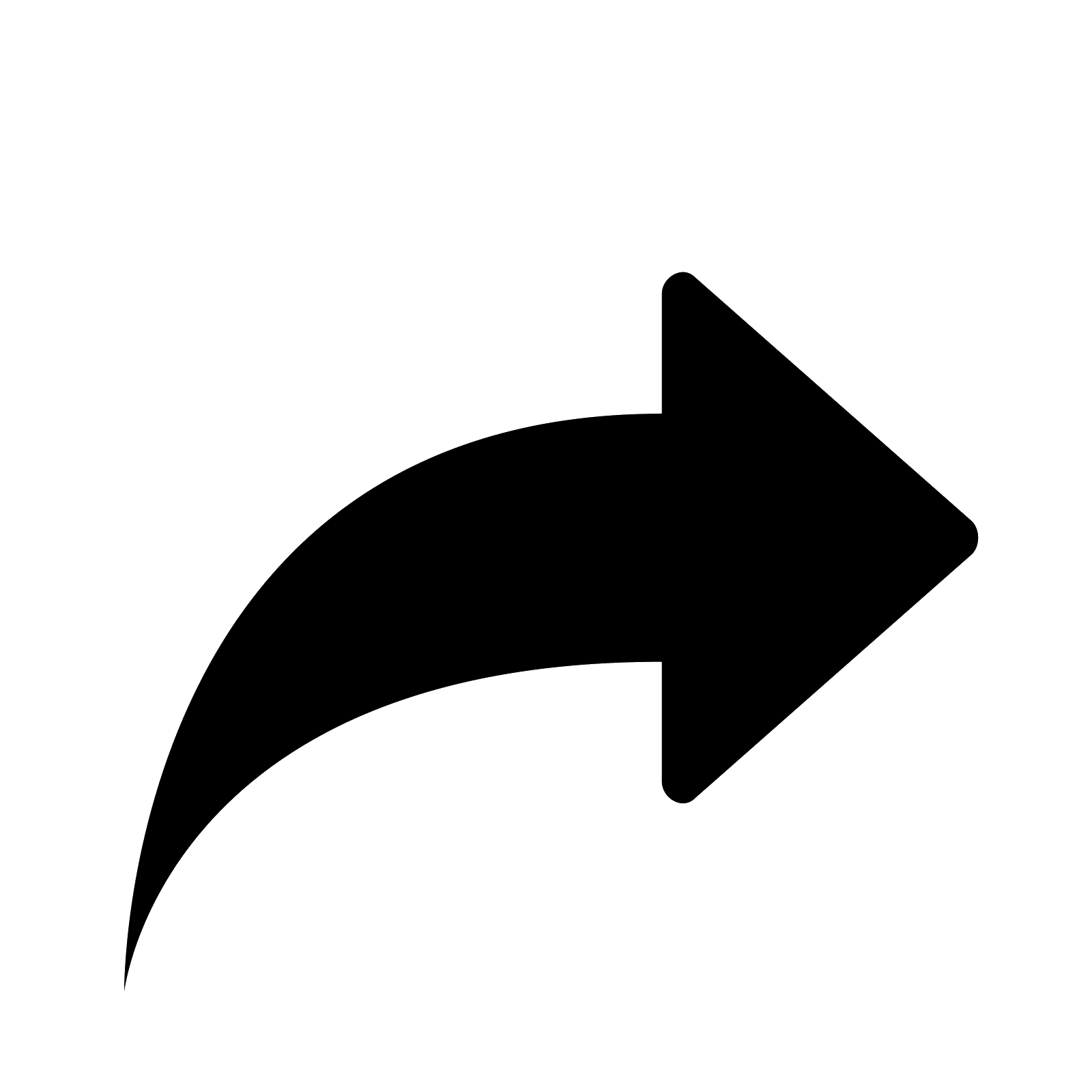 Black curved arrow pointing towards the right, commonly used as a share icon.