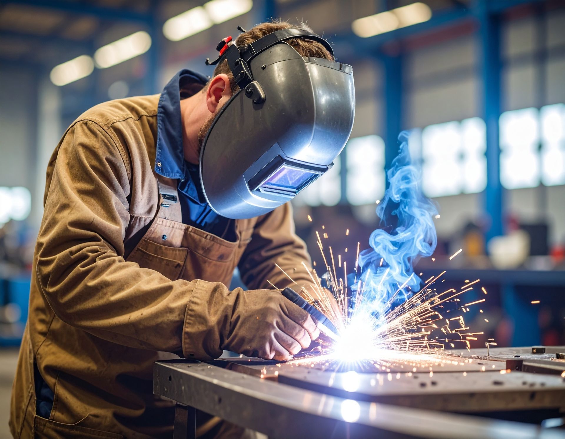 A commercial welder is welding a gas oil gasoline pipe. Divorce lawyer meeting with clients to discuss separation, custody, and legal documentation