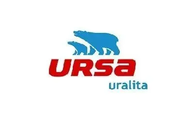 Logo URSA con orsi polari blu sopra la scritta rossa 
