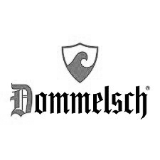 Een zwart-wit logo voor dommelsch met een schild en een golf.