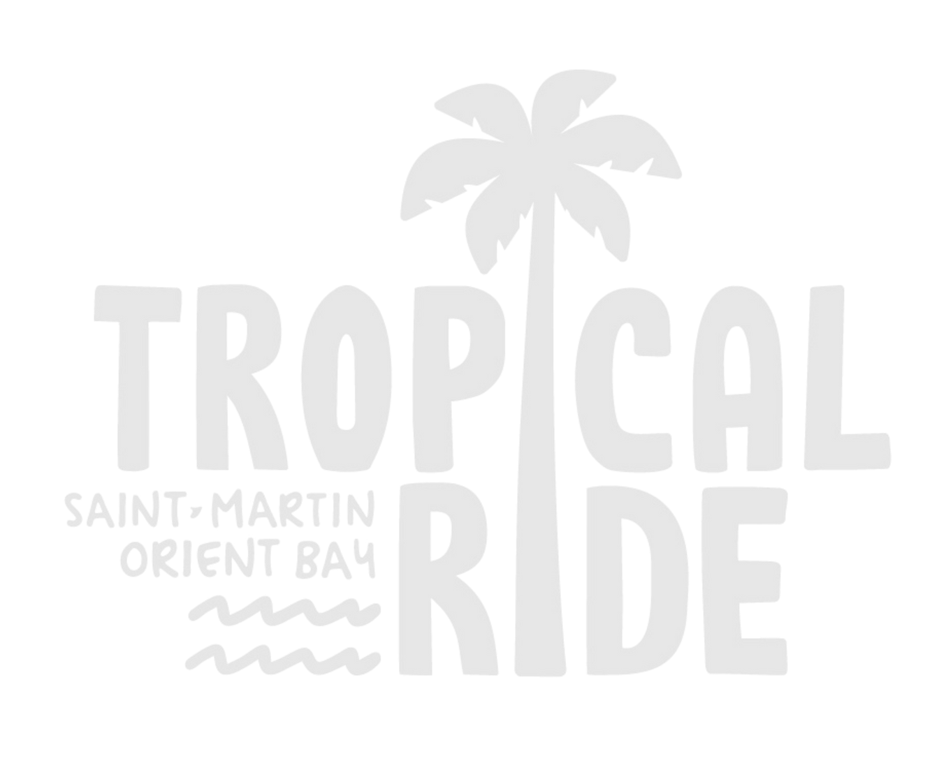 A tropical ride logo with a palm tree on a white background.