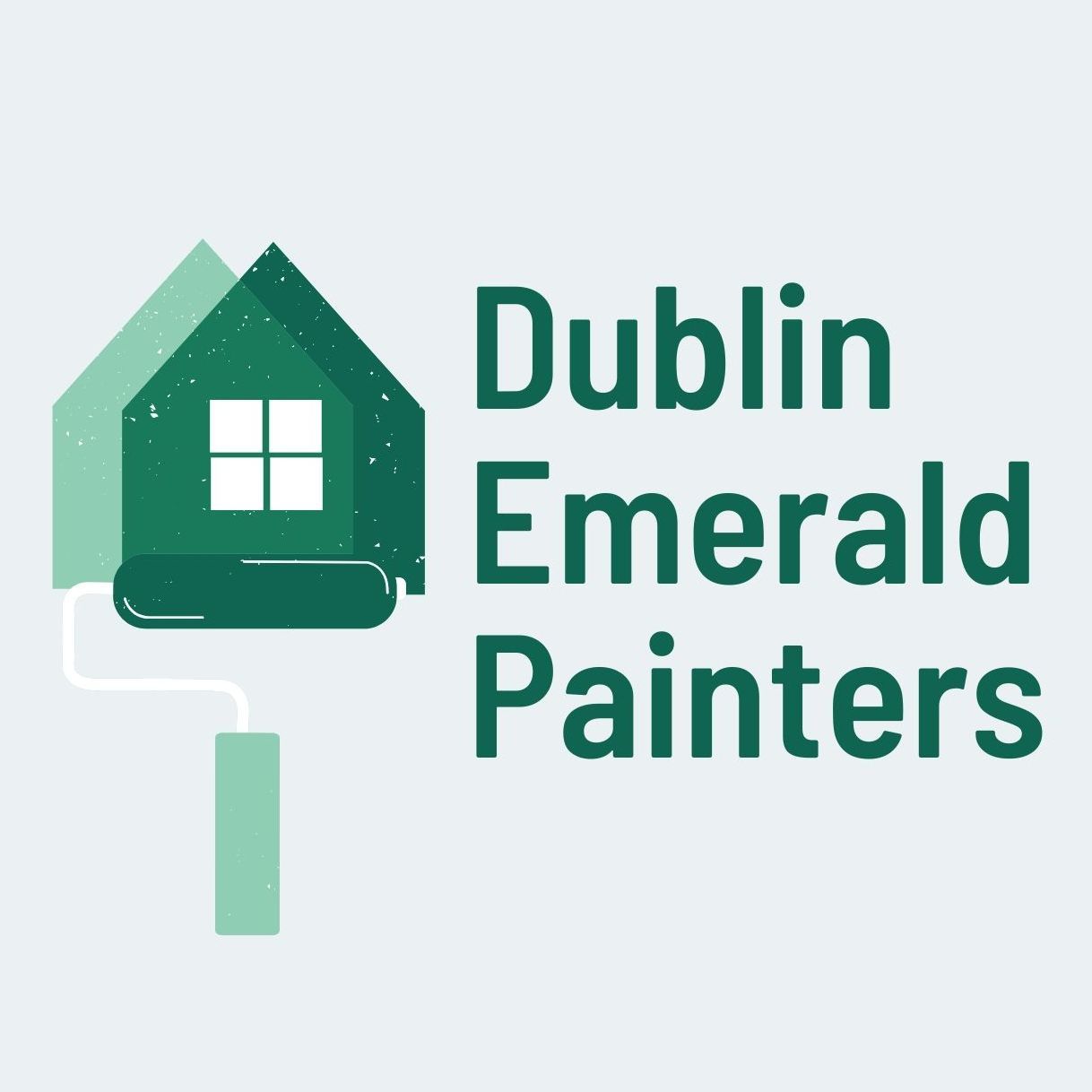 Logo for Dublin Emerald Painters: green house and paint roller with text.