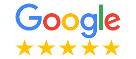 Google logo with five gold stars, indicating a 5-star rating.