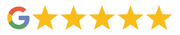 Google logo with five gold stars.
