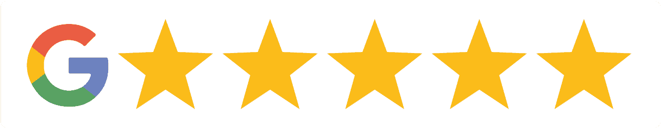 Google logo with five gold stars.