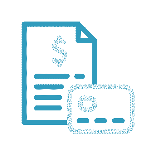 Blue bill with dollar sign next to a credit card.