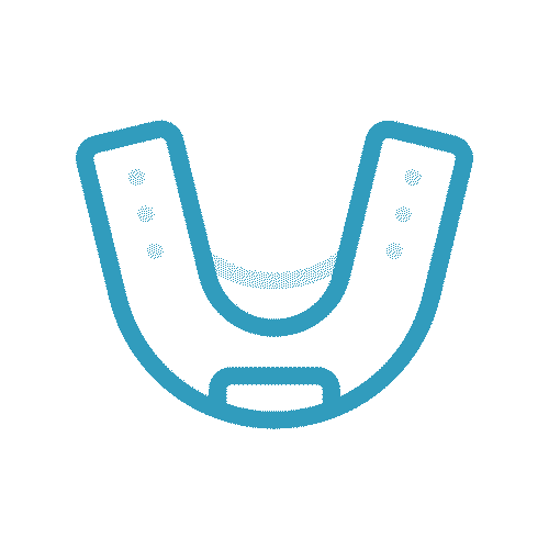 Blue, U-shaped dental mouth guard.