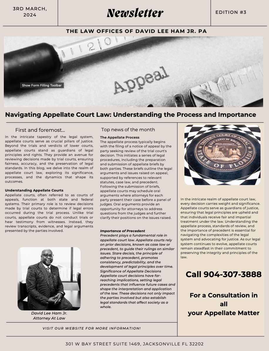 The Law Offices of David Lee Ham Jr. PA March 3, 2024 Newsletter