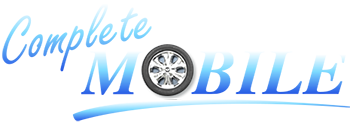 A complete mobile logo with a tire on it