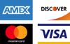 Credit card logos: American Express, Discover, Mastercard, and Visa in a 2x2 grid.