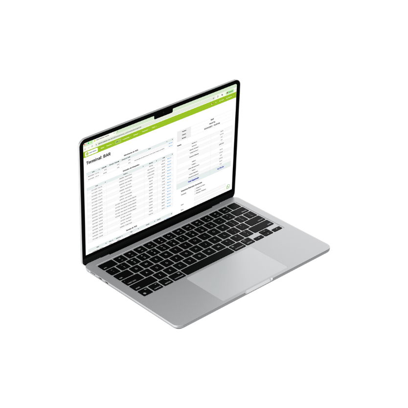 Notebook exibindo a tela de ponto de venda (PDV) da HQBeds para gestão de comandas de bar e restaurante.