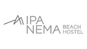 Logotipo do MIPA NEMA Beach Hostel em texto cinza com um ícone estilizado de linha de montanha.