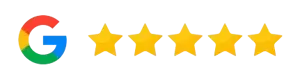 Logotipo do Google com ícones de classificação de cinco estrelas douradas