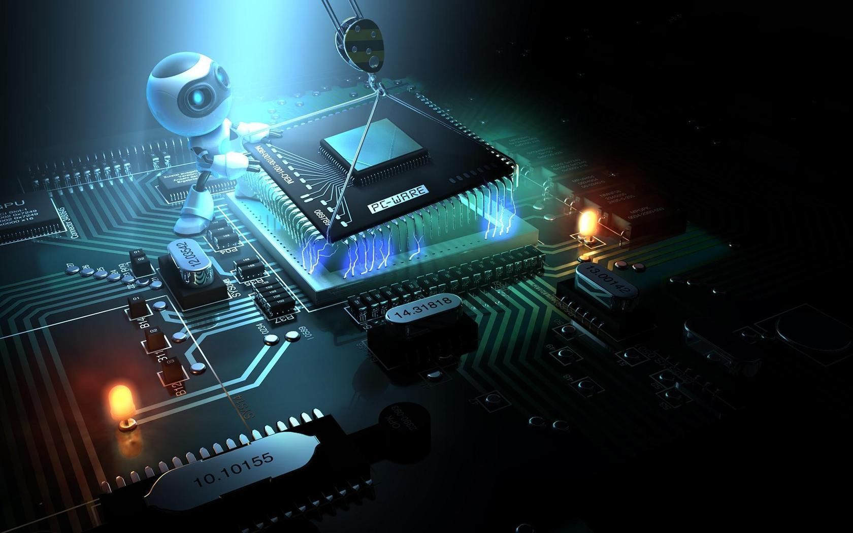 Robot mounting integrated circuit onto a large printed circuit board PCB