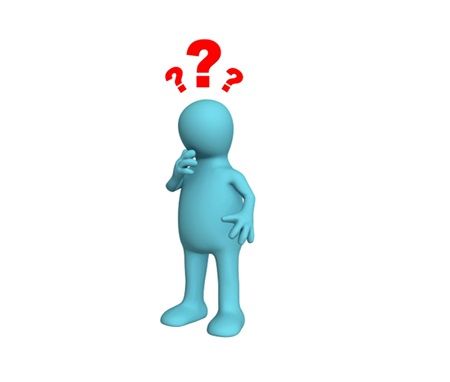 little blue figure with 3 red question marks above its head