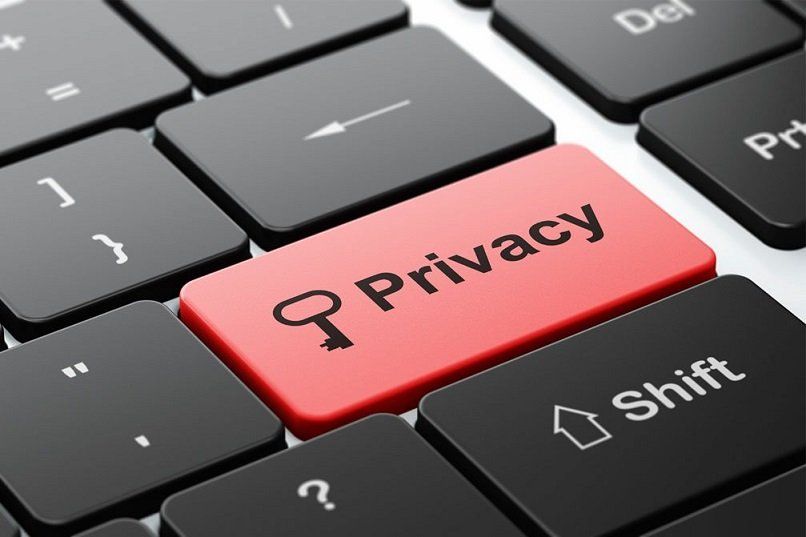 privacy word and key symbol on a keyboard red button