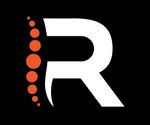 White stylized “R” logo with an orange dotted vertical accent on a black background